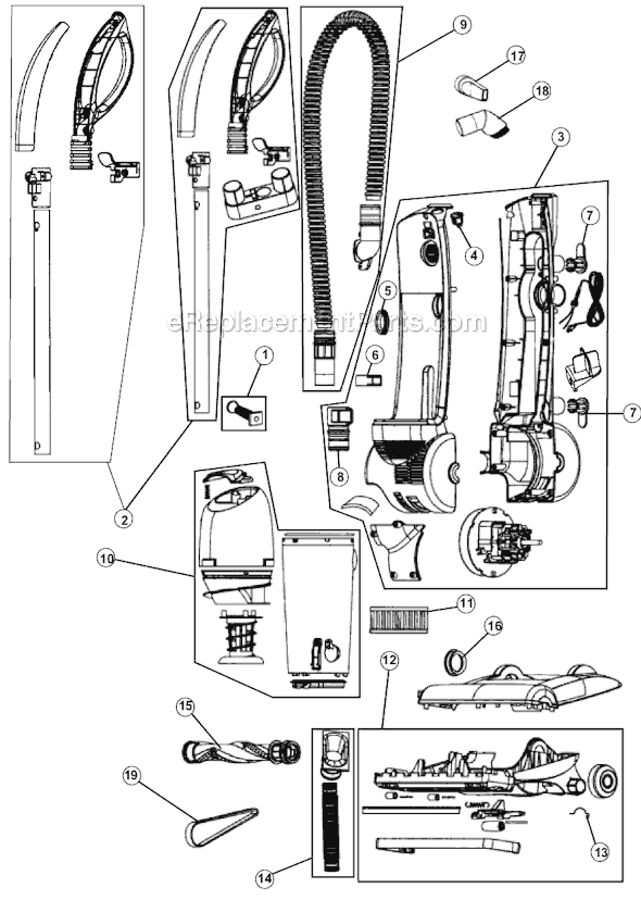 Page A Diagram and Parts List for UD40045  Dirt Devil Upright Vacuum